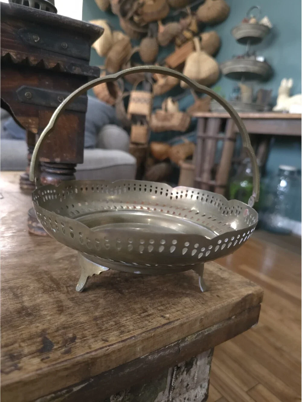 Vintage Brass basket, fruit basket